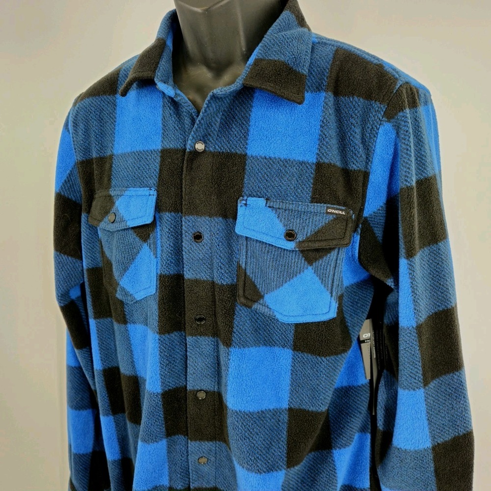 O'Neill Super Fleece Mens Size Medium Black Blue Plaid Outdoors Camping Travel